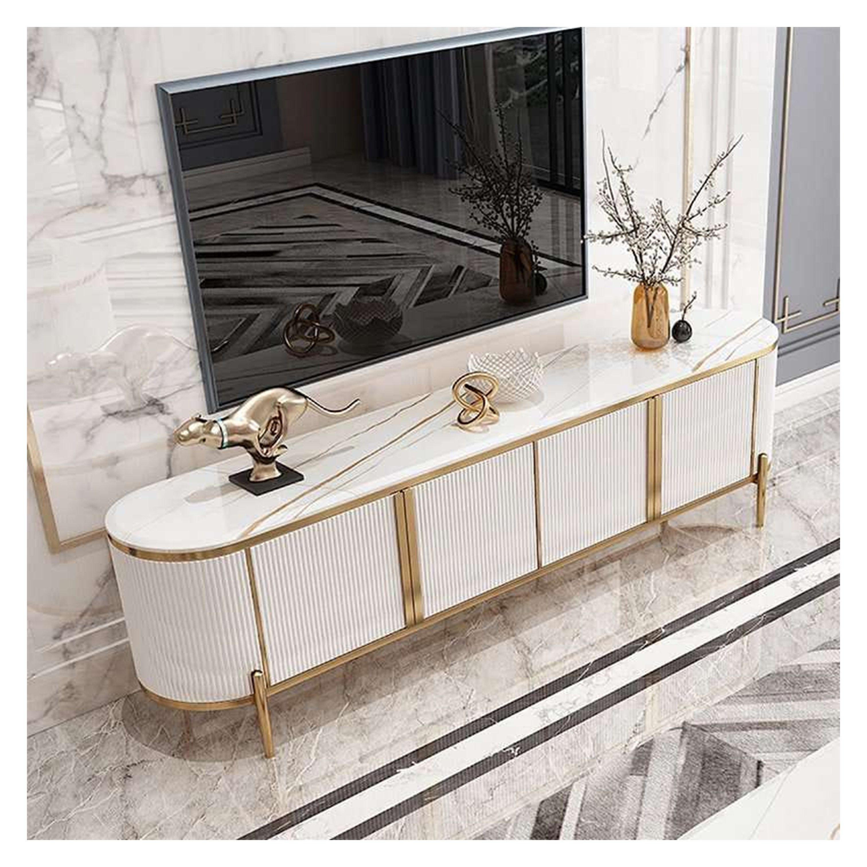 TV Unit Stand - White and Gold