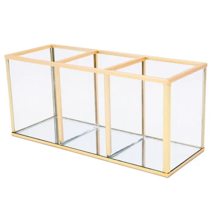 Woodly Cosmetic Organiser, Glass, Gold, 195mm x 90mm x 75mm