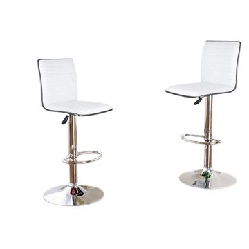 Pair of Elegant High-Back Barstools With Swivel And Footrest-White