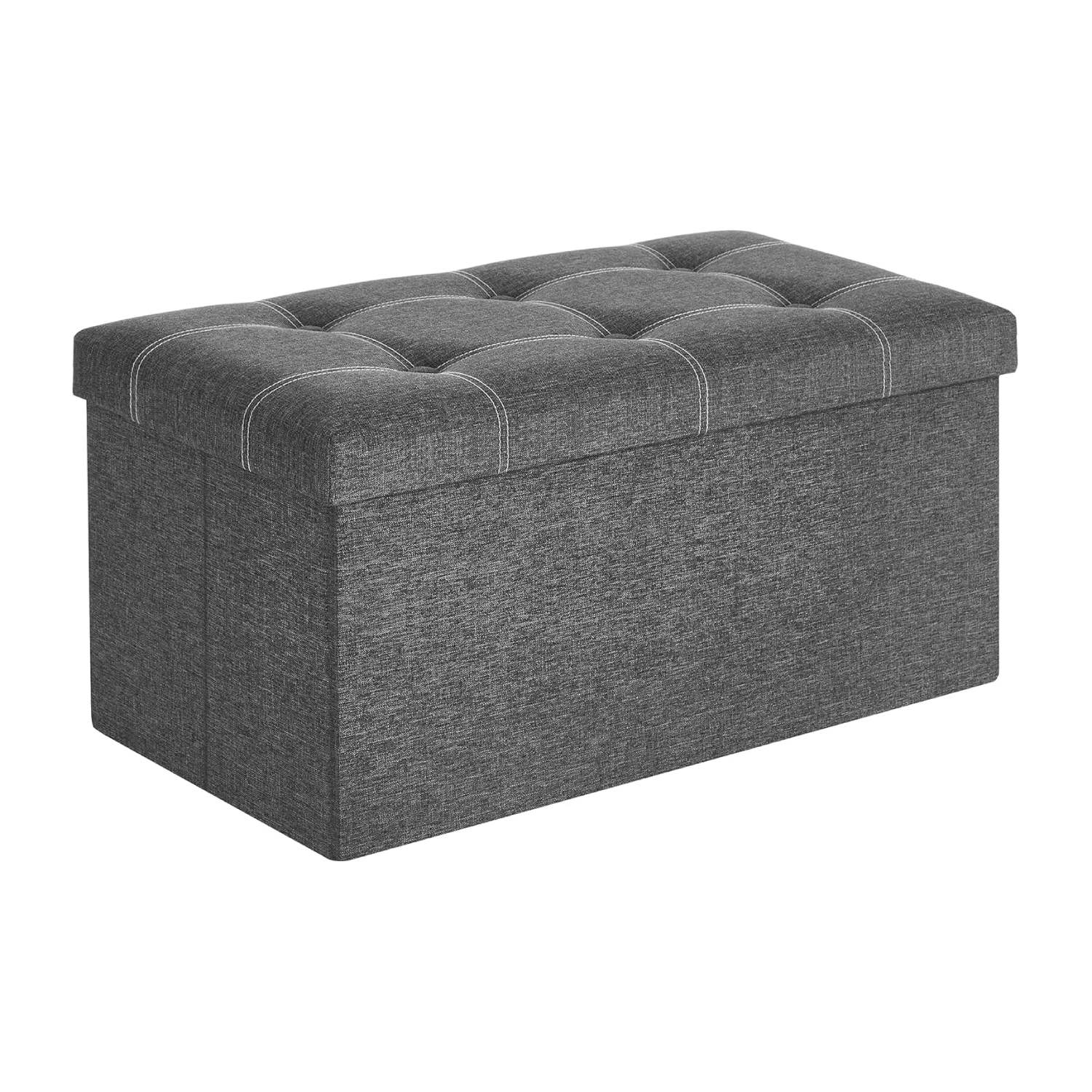 Compact Linen Storage Bench - Foldable Grey Ottoman
