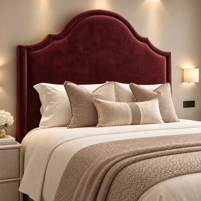 KC Furn – Maroon Aurelia Luxury Arched Velvet King Headboard