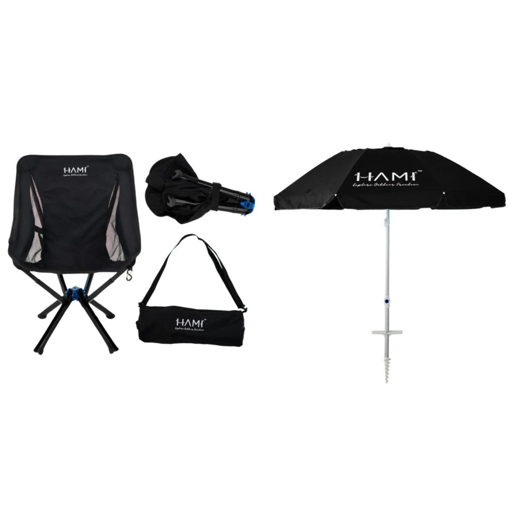 HAMI Eco Outdoor Chair 60cm x 56cm x 76cm EcoShade Umbrella 2m Black