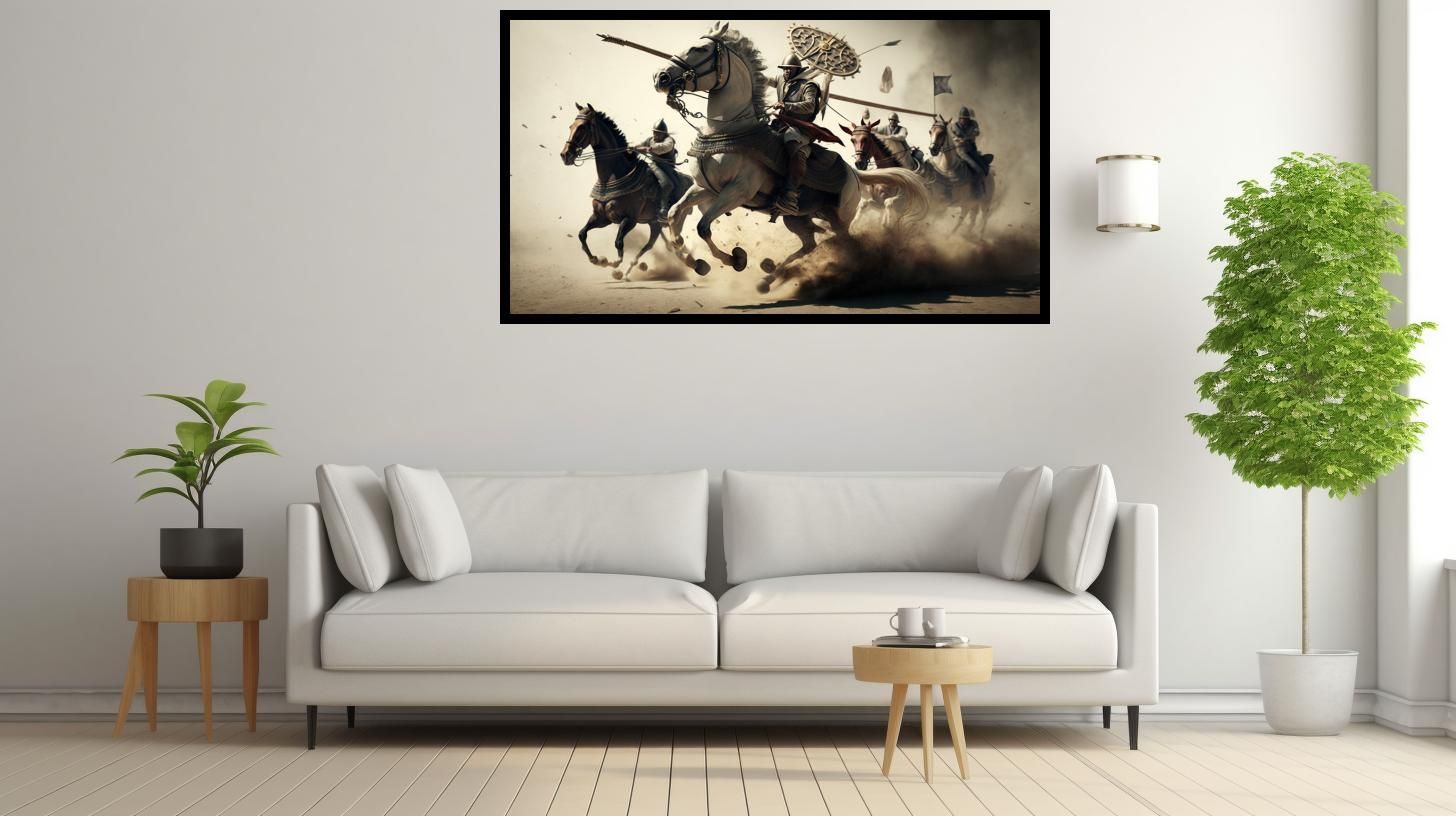 Canvas Wall Art - Men at War With Horses - B1640 [120 x 80 cm]