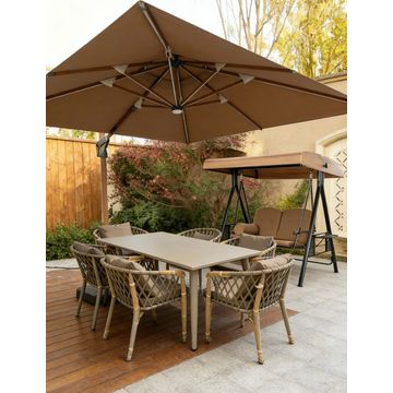 Outdoor Patio Umbrella,2 Seater Swing Chair and a 6 Seater Outdoor Dinning Set.