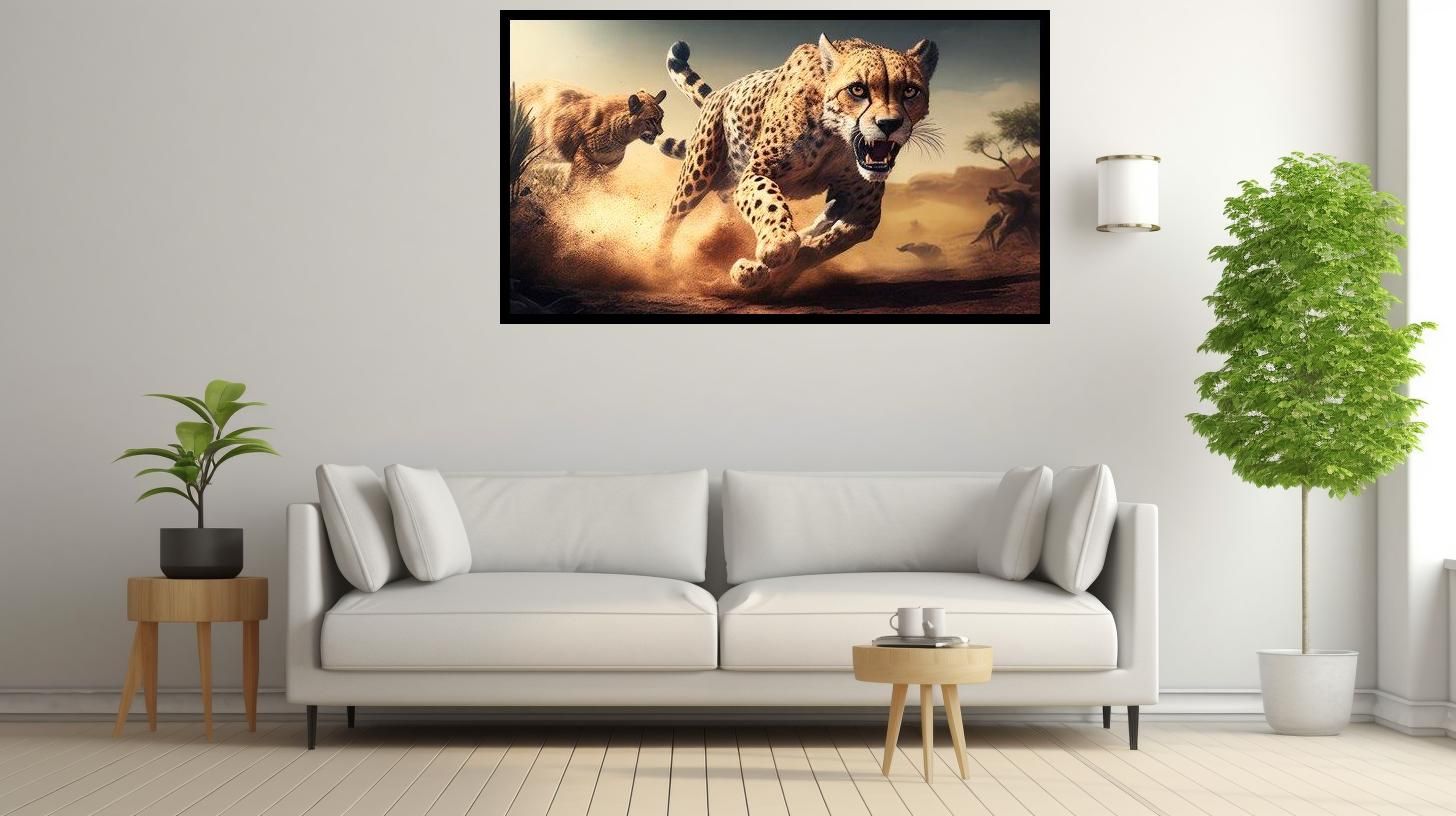 Canvas Wall Art - Cheetah Running - B1581 [120 x 80 cm]