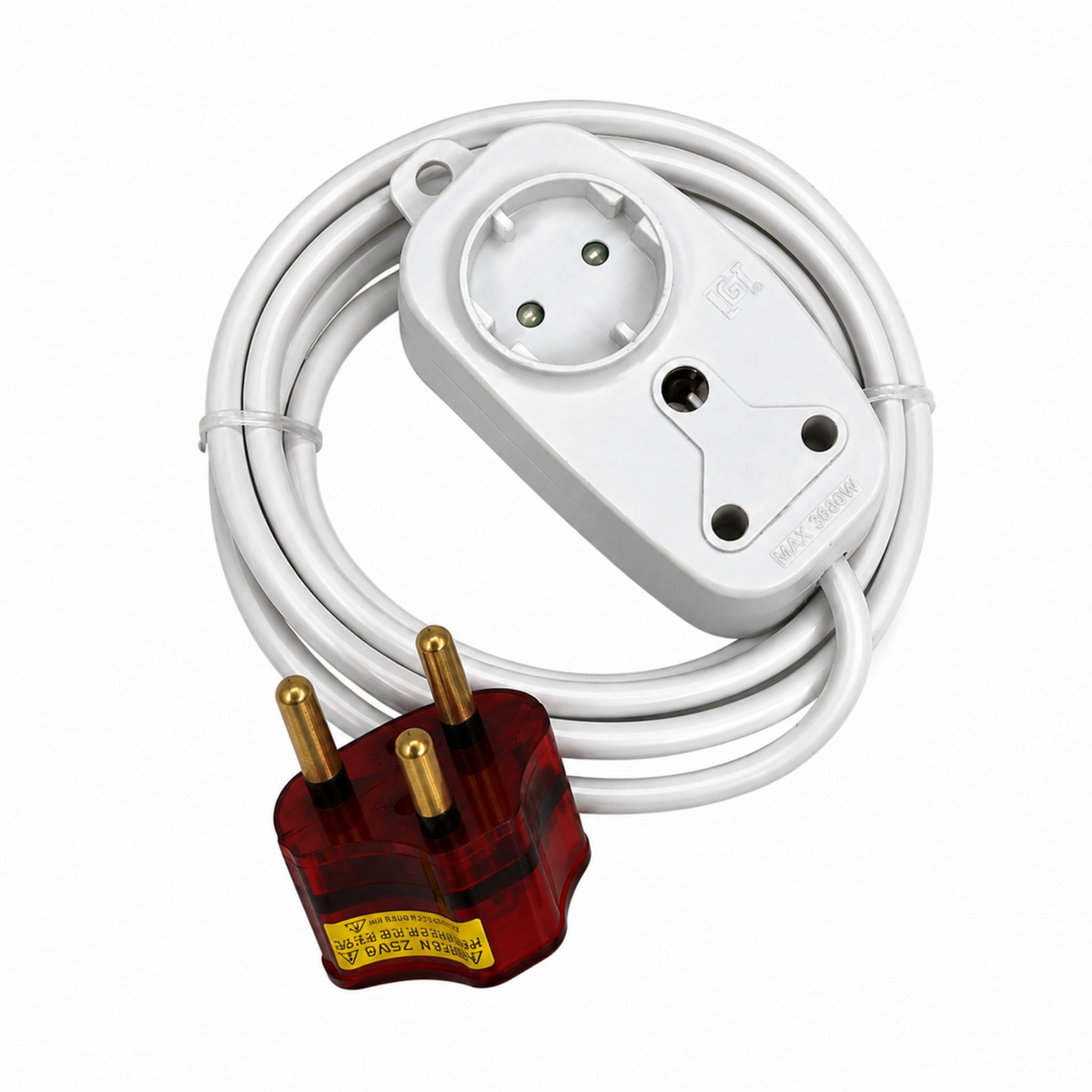 Electrosense 5m High Surge Extension Cord 16A/10A with Schuko Socket