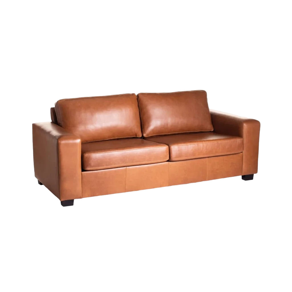 Vividitto - Iula Genuine Leather 3 Seater Coach - Pecan