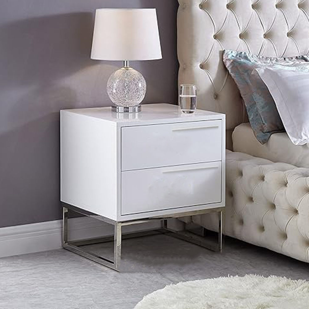Mika Wood Pedestal With Silver Frame & Handles-White