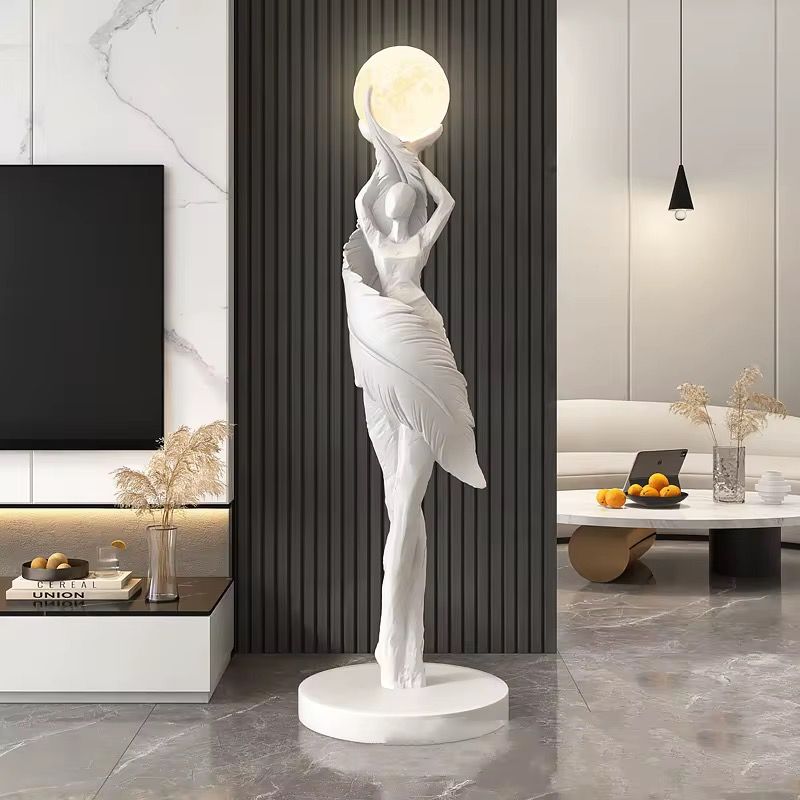 Modern Goddess Moon Orb Sculpture Table Lamp