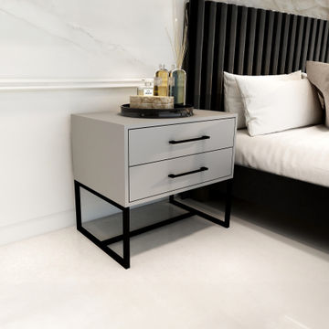 Bedside Pedestal Lilo Satin Light Grey - Black Frame