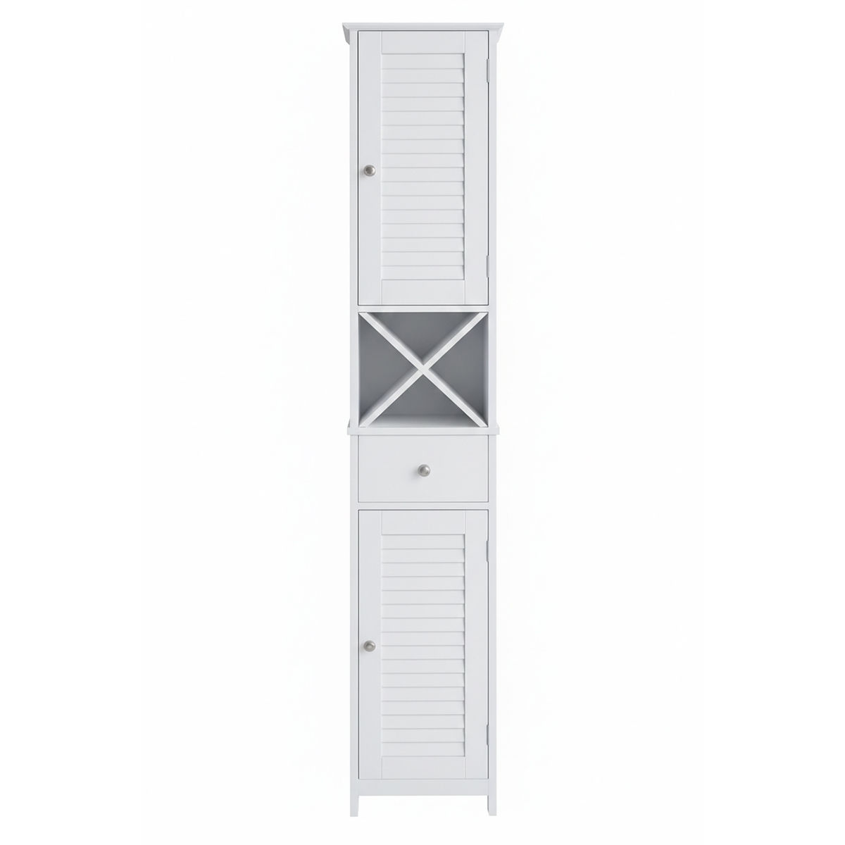 LAZAVA White Tall Storage Cabinet With Drawer & Removable Cross Stand