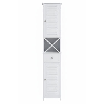 LAZAVA White Tall Storage Cabinet With Drawer & Removable Cross Stand