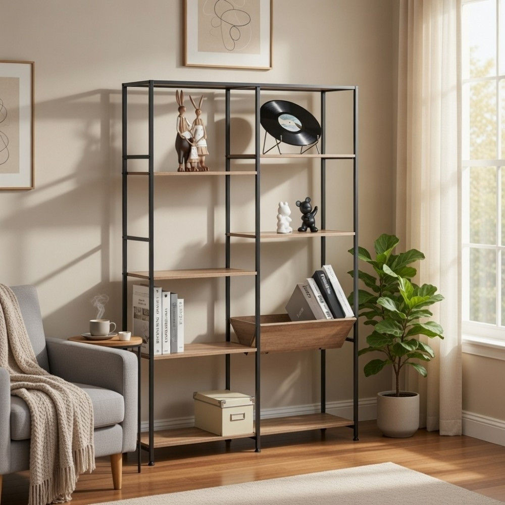 Bragg Essential Display Bookshelf with Magazine Shelf, Oak & Black
