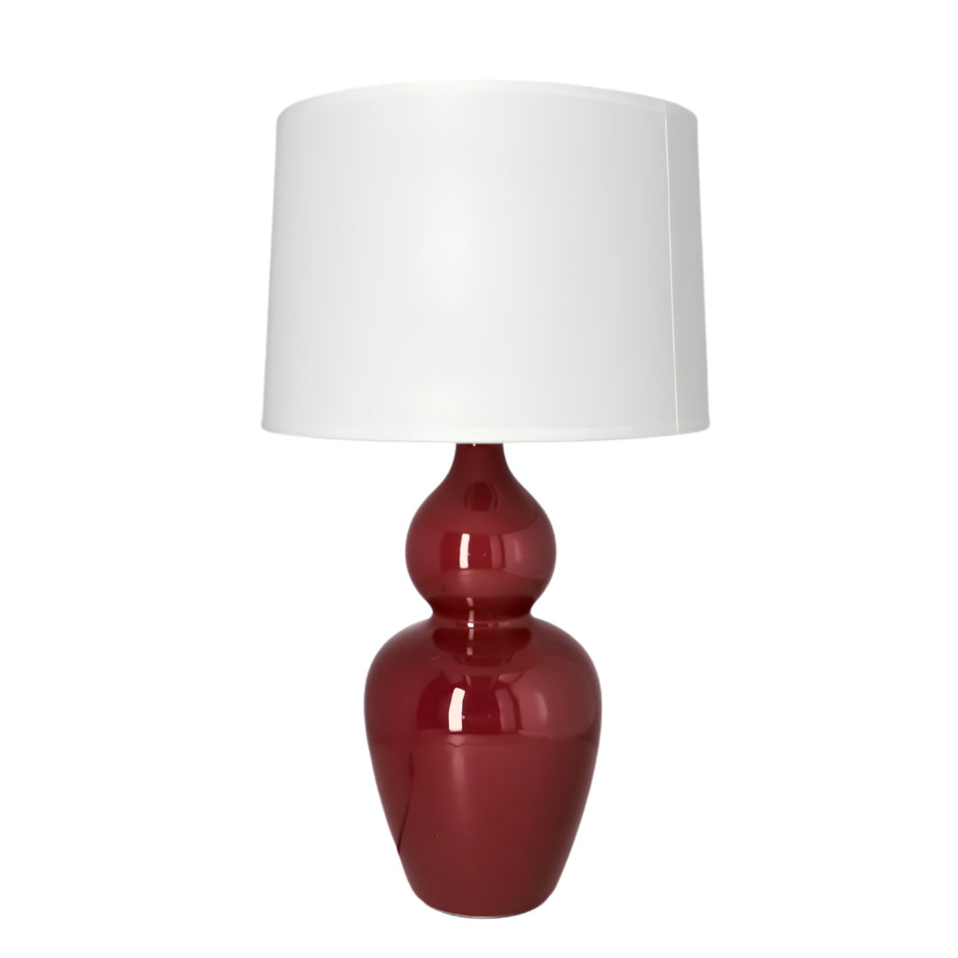Danny Home Glossy Ceramic Double Gourd Table Lamp with White Drum Shade – Deep Burgundy Red