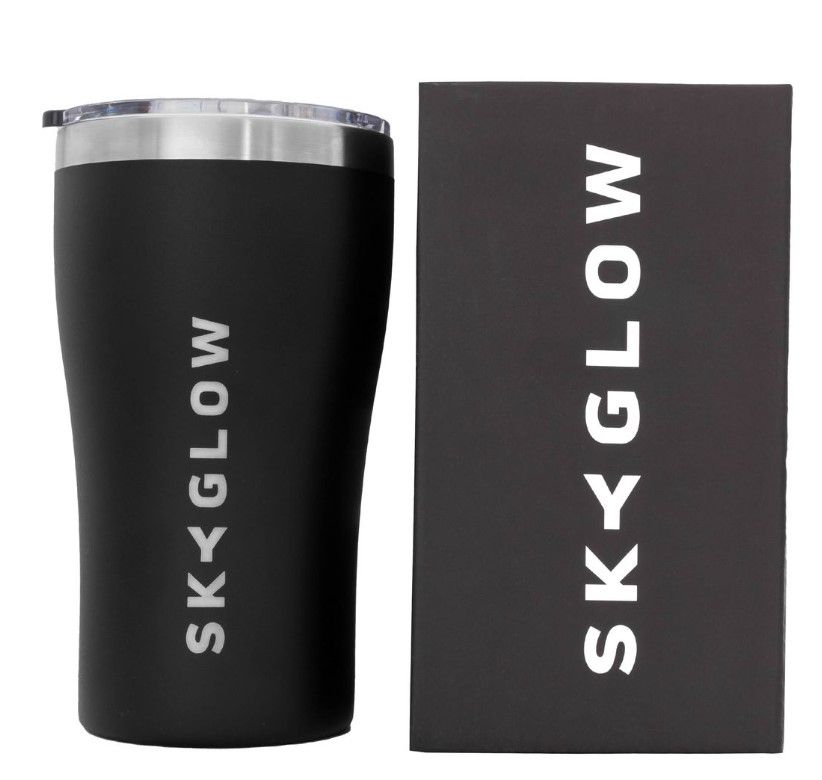 SkyGlow Travel Mug Steel Tumbler with Lid ,Double-Wall Coffee Mug Thermos - Black