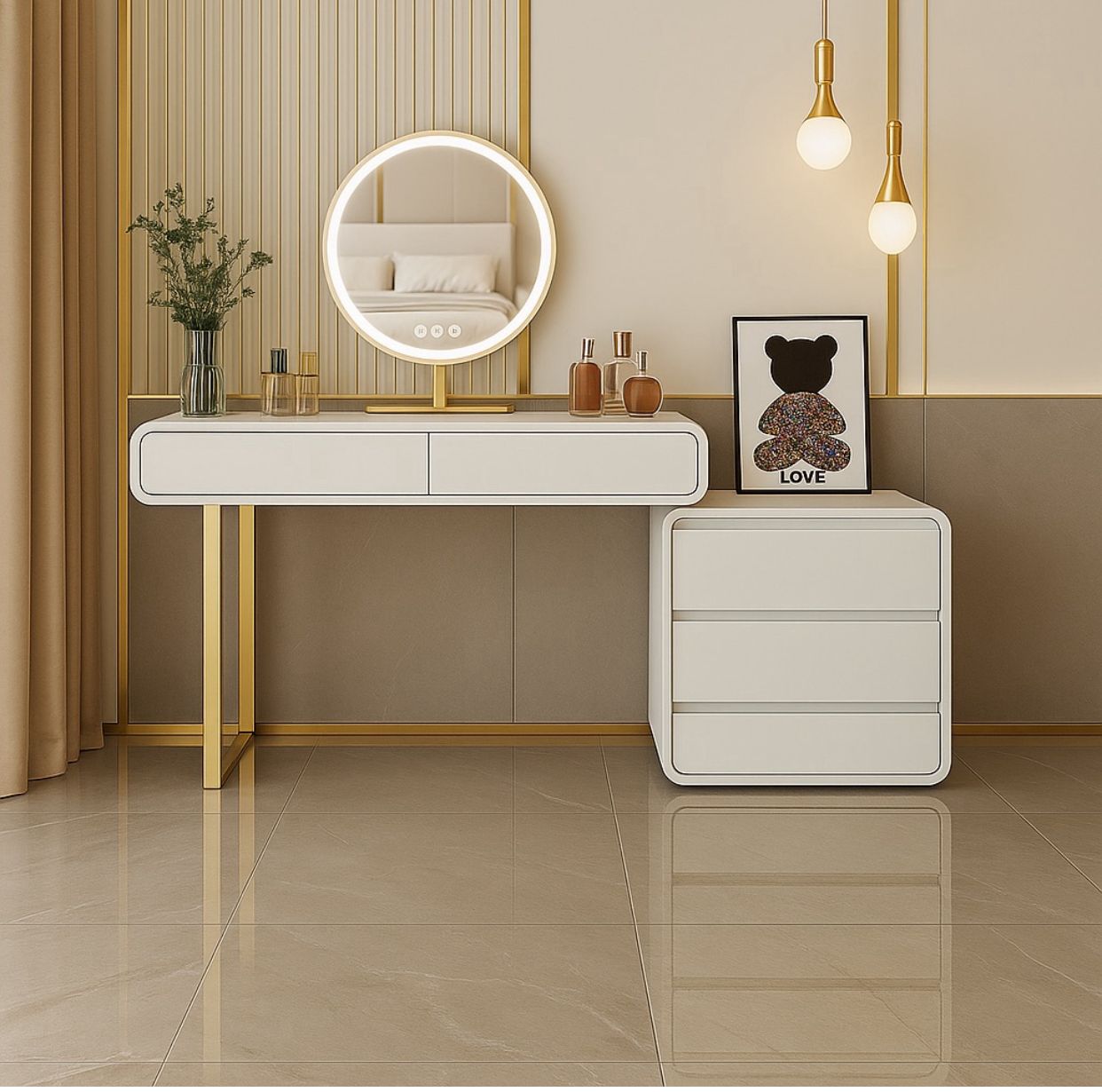 IG Furn- Bella 5 Drawers Vanity & Dresser Set