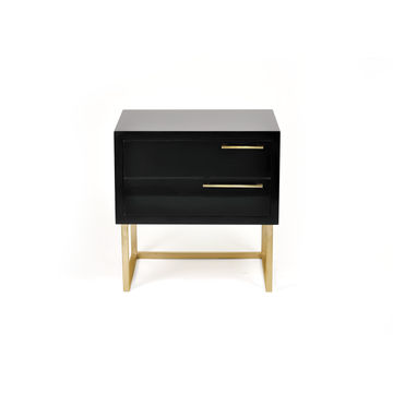 Mika Wood Pedestal With Gold Frame & Handles - Black