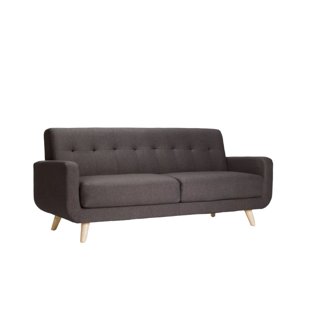 Vividitto - Luna Fabric 3 Seater Couch - Dark Grey/Natural Leg