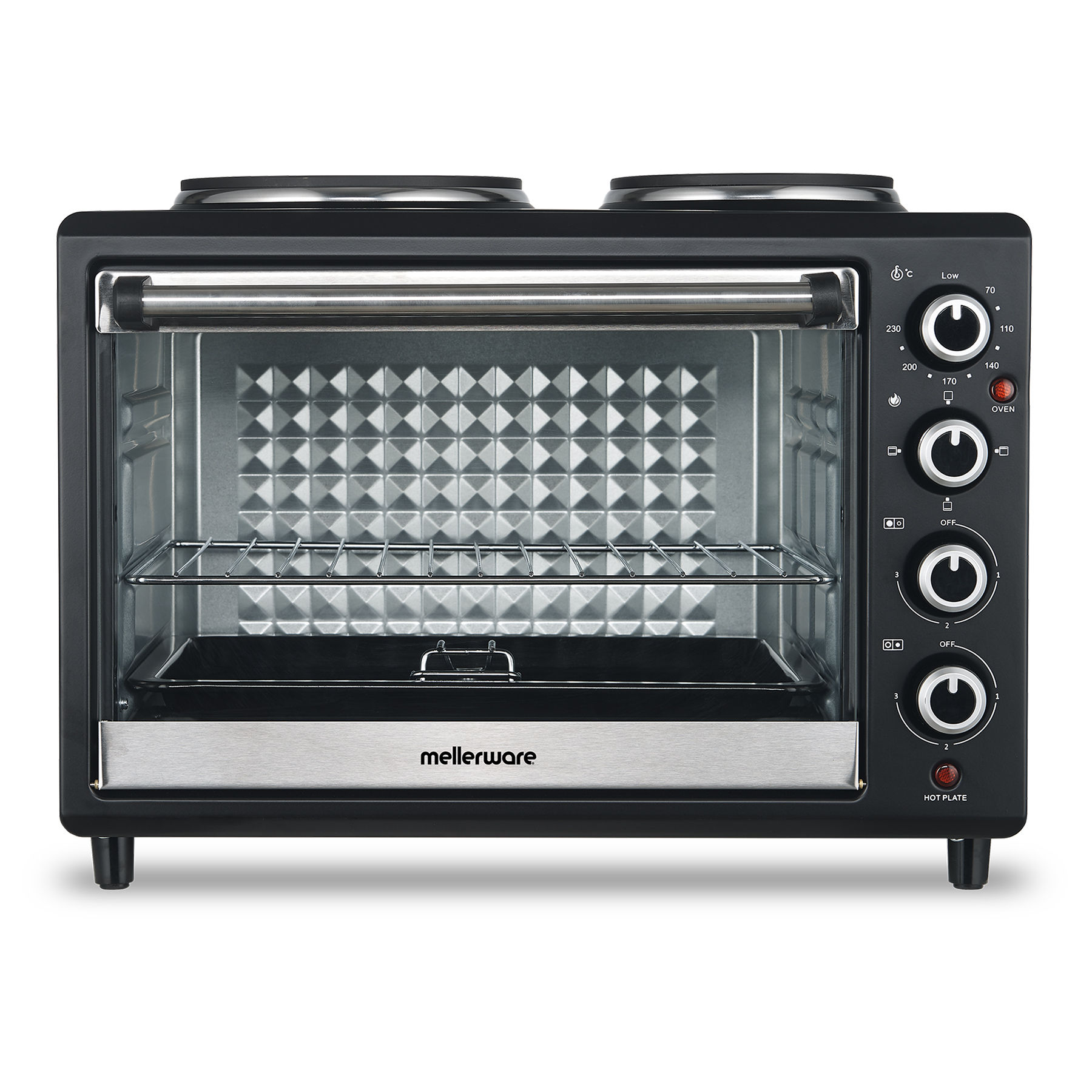 Mellerware Mini Oven With Solid Hot Plates Steel Black 30L 3250W 