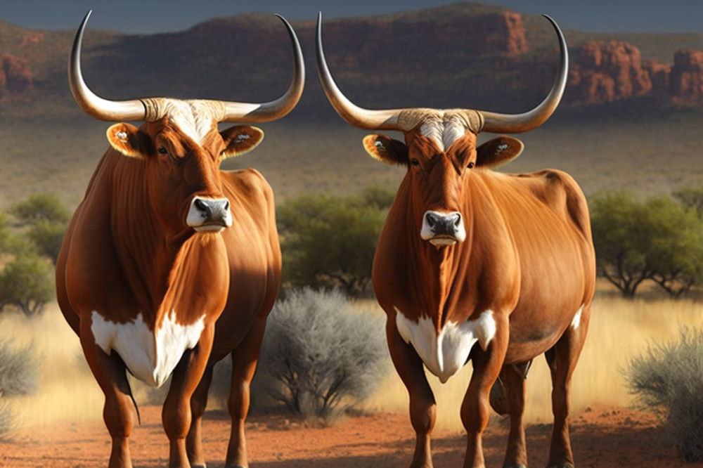 Canvas Wall Art - Two Afrikaner Cattle Standing - B1425 - [120 x 80 cm]
