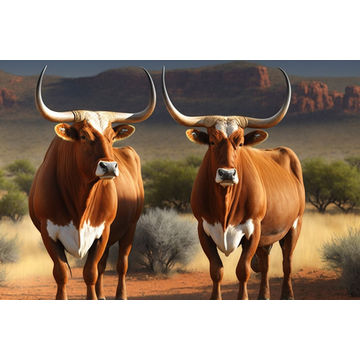 Canvas Wall Art - Two Afrikaner Cattle Standing - B1425 - [120 x 80 cm]
