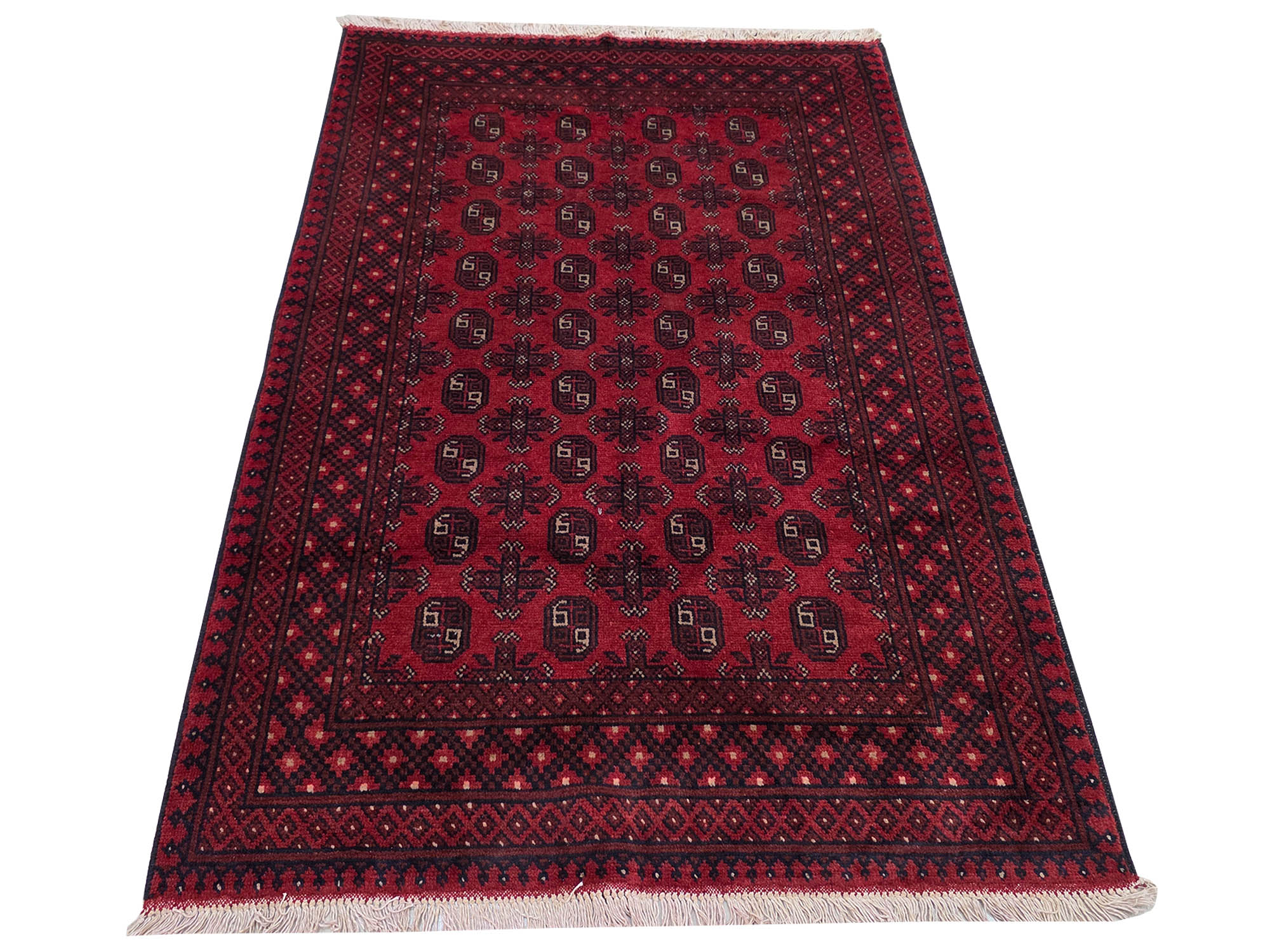 Stunning Red Afghan Bukhara Design Carpet 187 x 125 CM