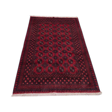 Stunning Red Afghan Bukhara Design Carpet 187 x 125 CM