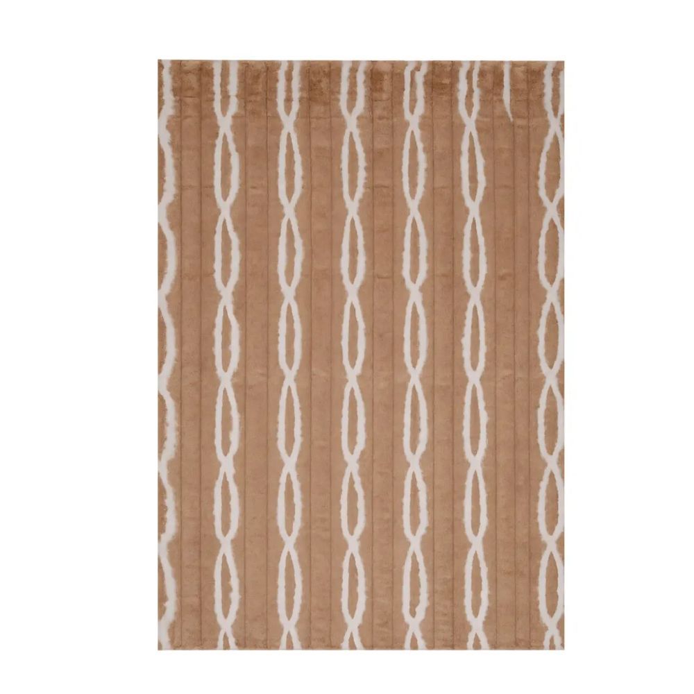 Tan Linear Plush Carpet 160 220 cm – Soft Textured Area Rug for Living Room, Bedroom & Office