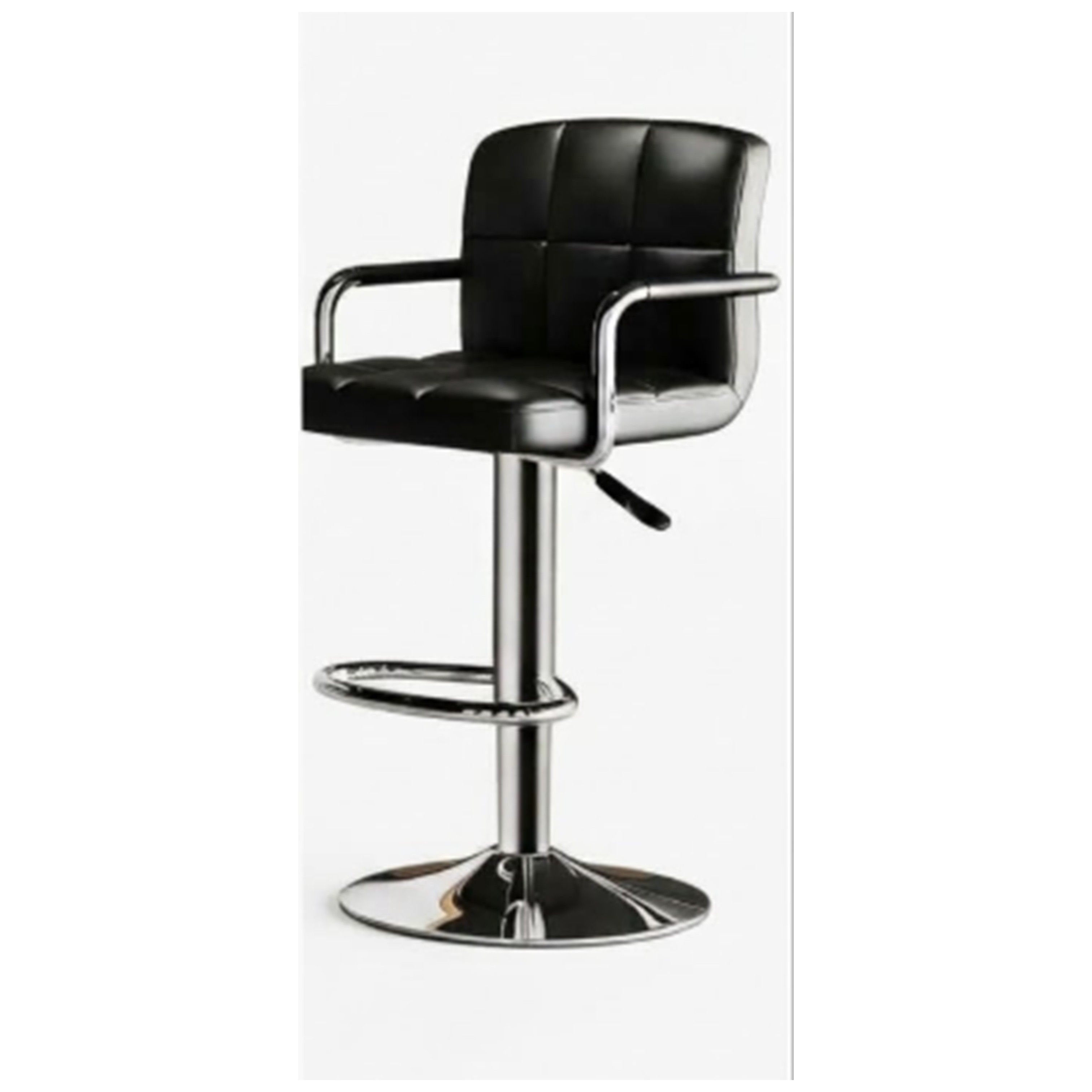 Madiega Furniture - Executive Black Leatherette Swivel Bar Stool with Armrests & Adjustable Chrome Base