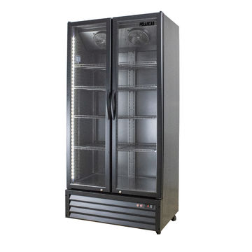 PolarCab Black Double Glass Door Upright Fridge