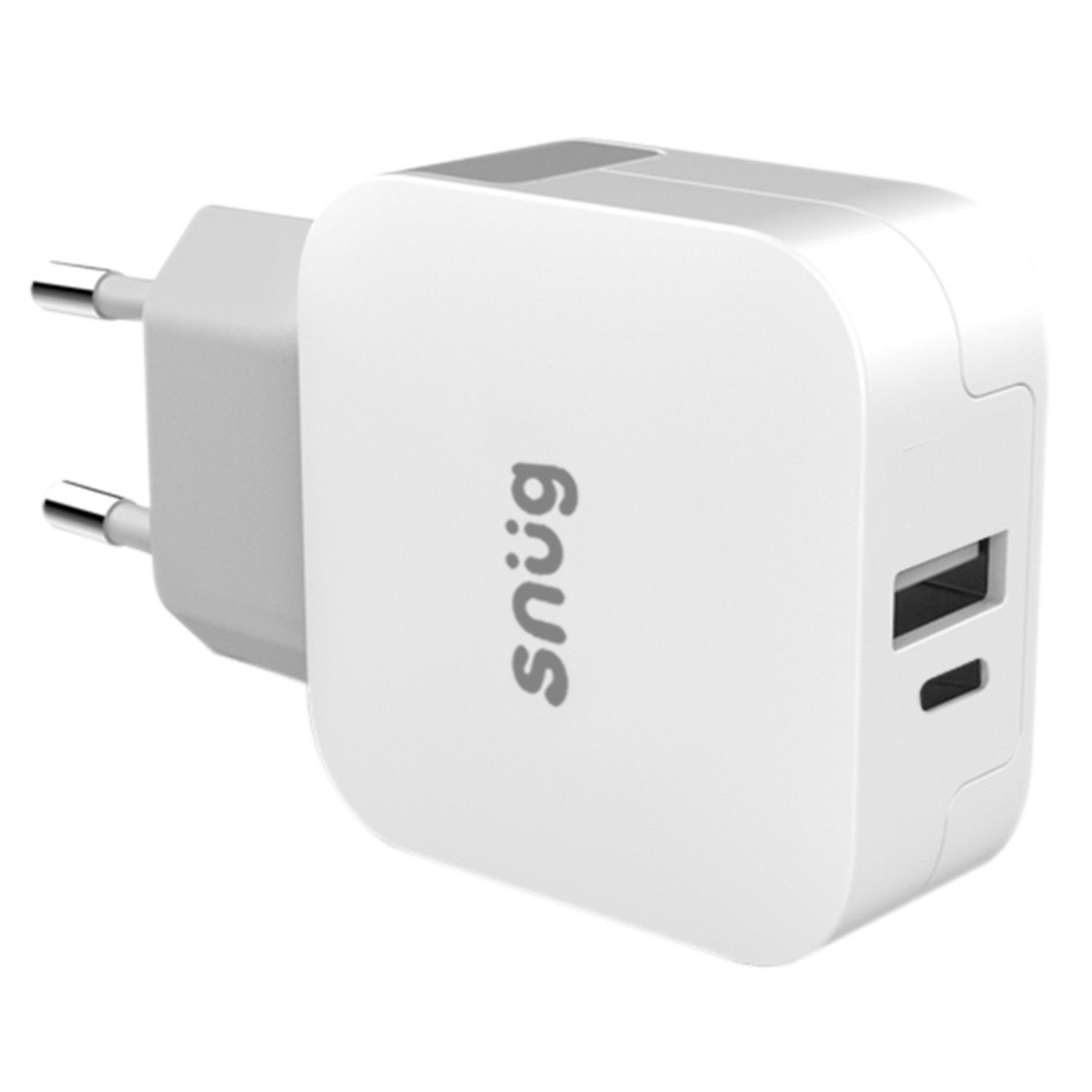 Snug 2 Port 42W PD Wall Charger With Type C Cable -White