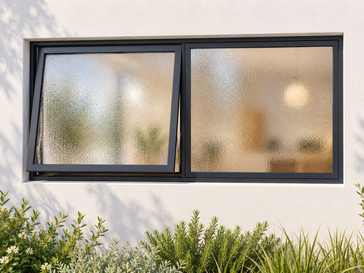 Kenzo Premium Top-Hung Aluminium Window - Charcoal, 1200 600 mm, Left Upper Opener with Fixed Side Pane, Obscure Safety Glass