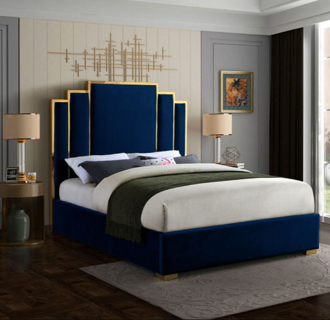 Dayana Sleigh Bed Queen -Blue