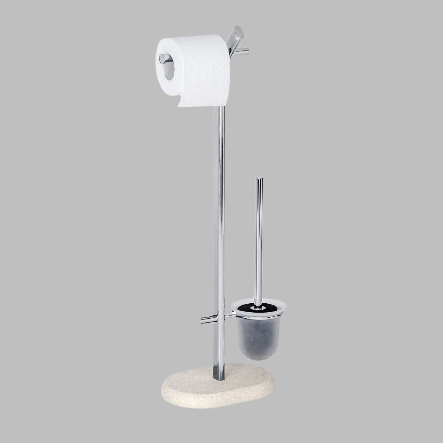 Freestanding Toilet Brush & Roll Holder Puro Steel/Polyresin Sandstone