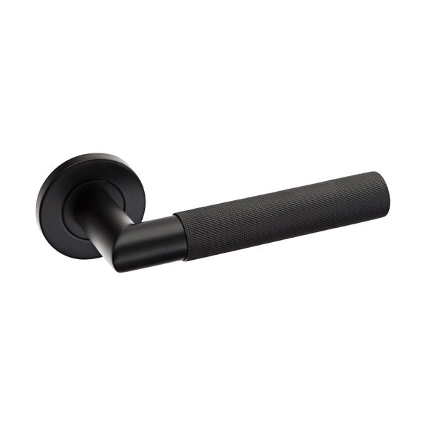 KNURLED LEVER HANDLE ON ROUND ROSE BLACK INC ESC