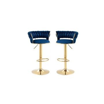 Velvet Swivel Luxury  Bar Stools - Set Of 2 - Blue