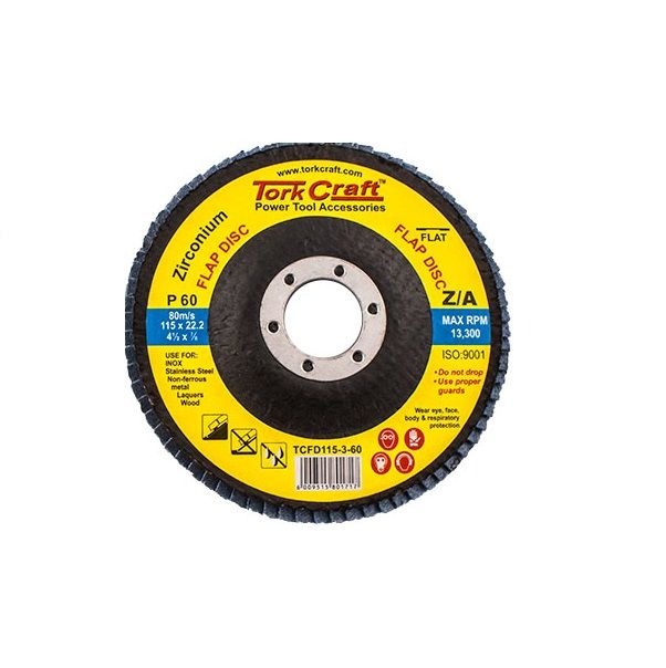Tork Craft - Flap Disc Zirconium 115mm 60 Grit Flat - 12 Pack