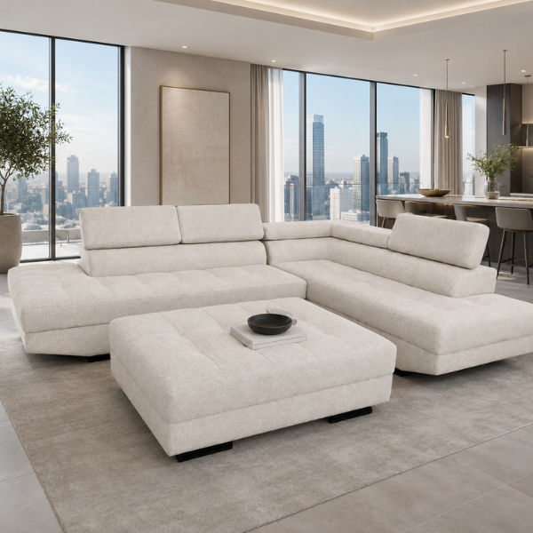 Hamilton Corner L-Shaped Sofa- Woven Fabric White