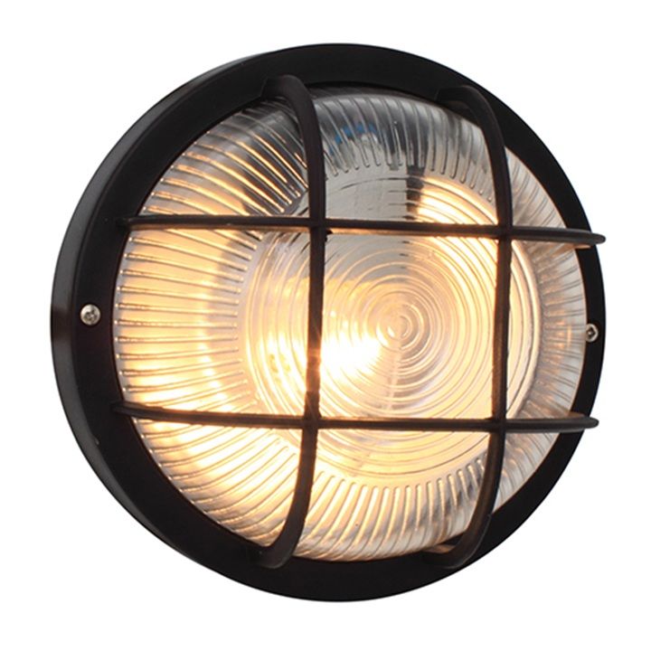 Round Plastic Grid bulk head 185Mm Black 1X60W - 3 Pack