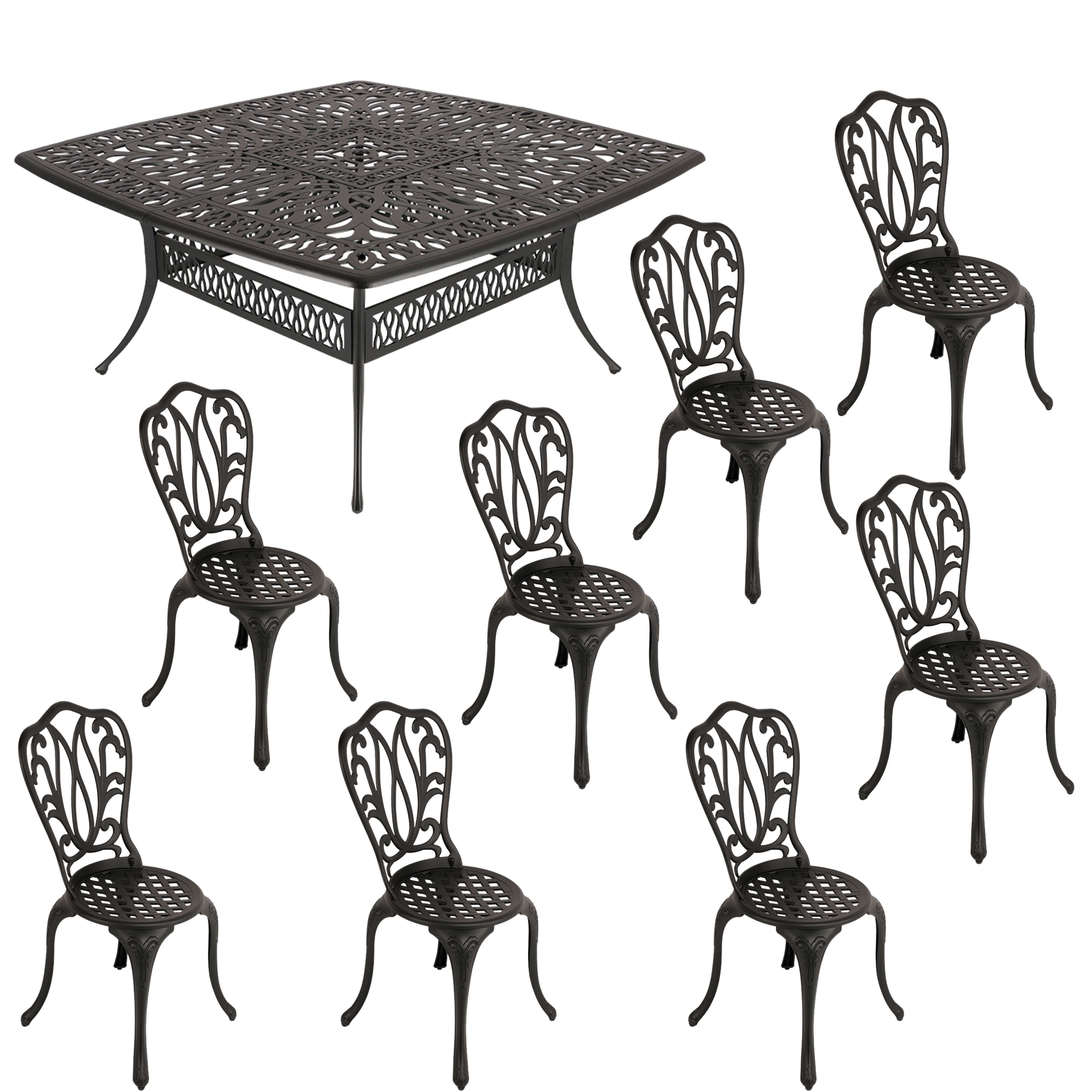8 Seater - Lisa Aluminium Patio Set / Garden Furniture / Outdoor Dining Set    (8 Lisa Chairs with 164cm x  164cm Square Elizabeth Table) - BLACK