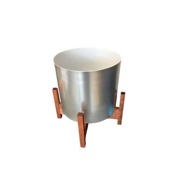Flower Pot Decor – Brass & Wooden Planter for Living Room (SILVER)