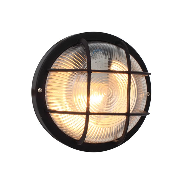 Round Plastic Grid bulk head 185Mm Black 1X60W