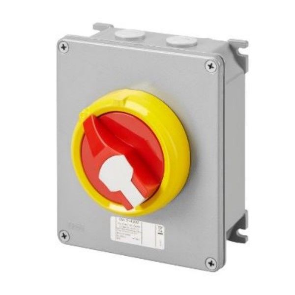 3P 32A Metal Box  Red/Yell Kn. Surface Isolator