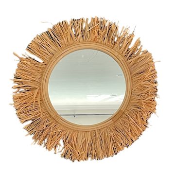 Natural Round Framed 50 cm x 50 cm Seagrass Mirror