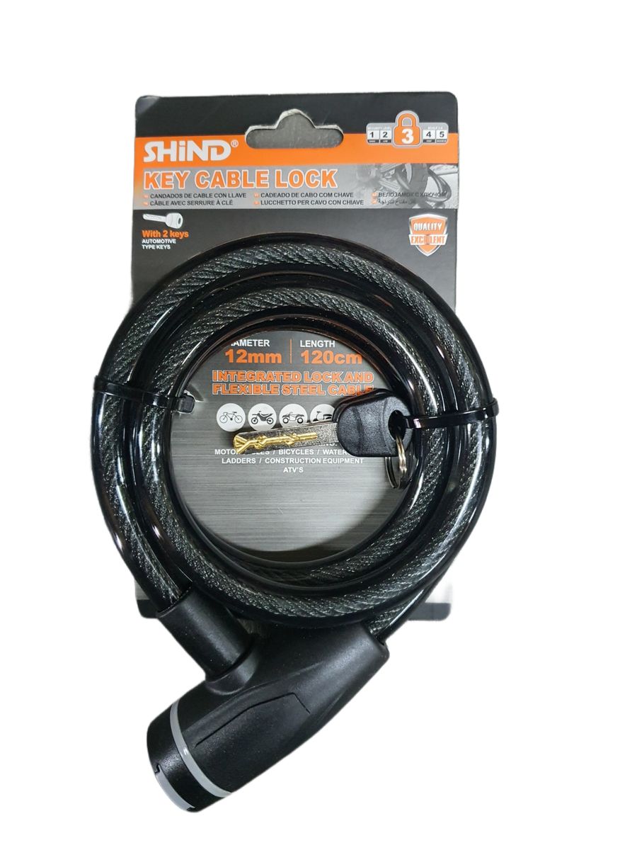 Shind Key Cable Lock – 12mm x 120cm Flexible Security Lock for Bicycles, Gates & Outdoor Equipment