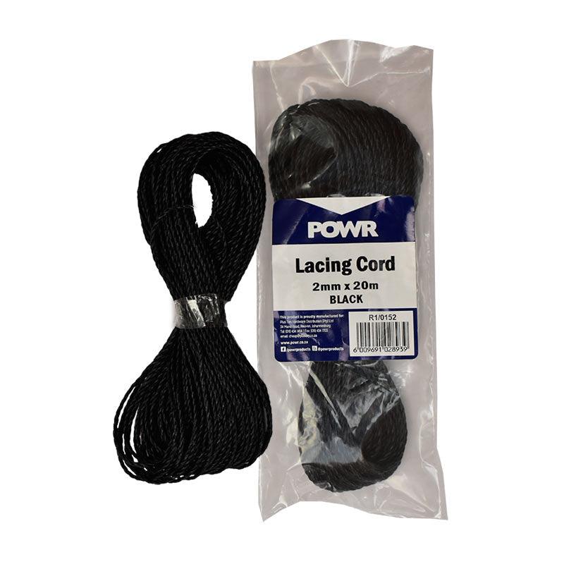 POWR Lacing Cord Black 2mm x 20 Metres