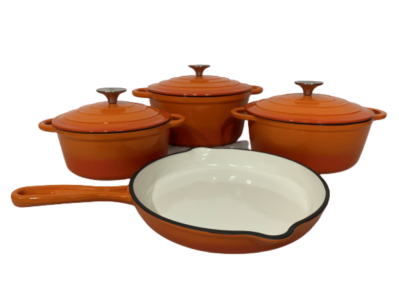 Pot set 7 Piece Cast Iron Grooved Lid - Kitchen Essentials