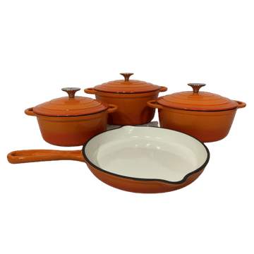 Pot set 7 Piece Cast Iron Grooved Lid - Kitchen Essentials