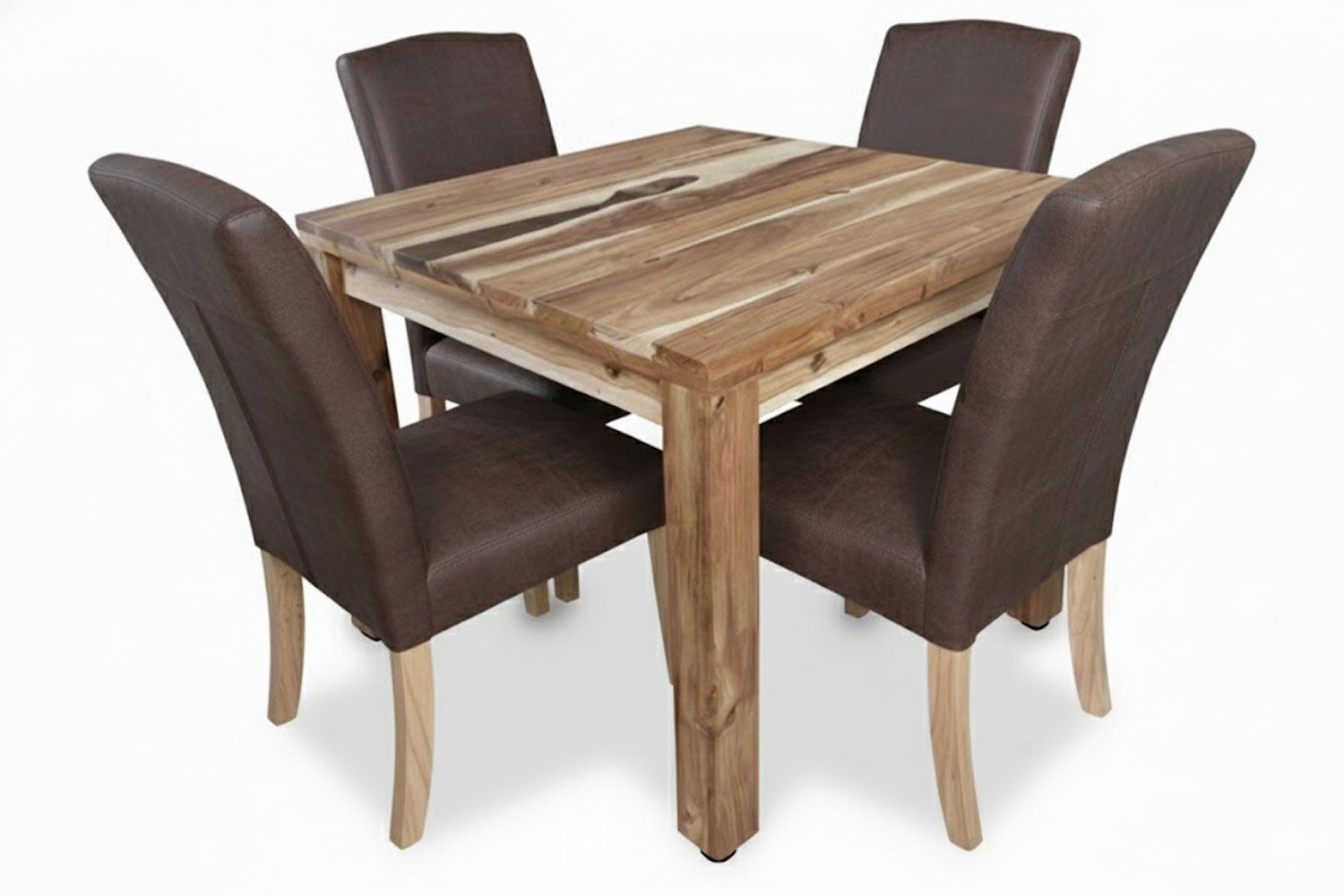 Primo Solid Blackwood Dining Set 5-Piece 10001000 1 Table 4 Genuine Leather Chairs (Brown)