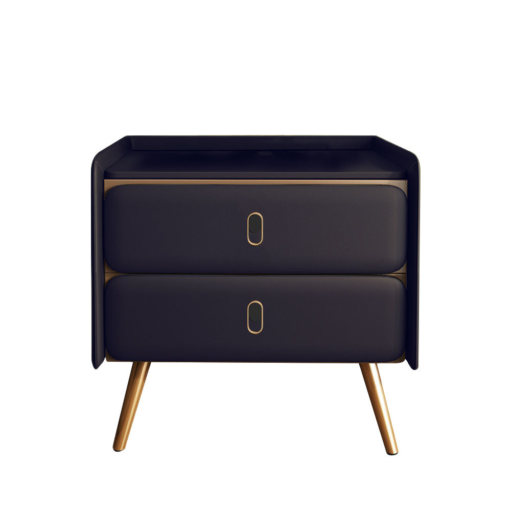 Modern Intelligent Bedside Table Royal Blue & Gold Brown Finish